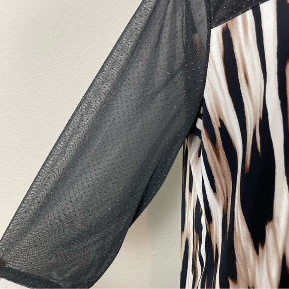 Chico's Travelers Brown Tan Black Animal Print Mixed Media Top 2 - Picture 4 of 8